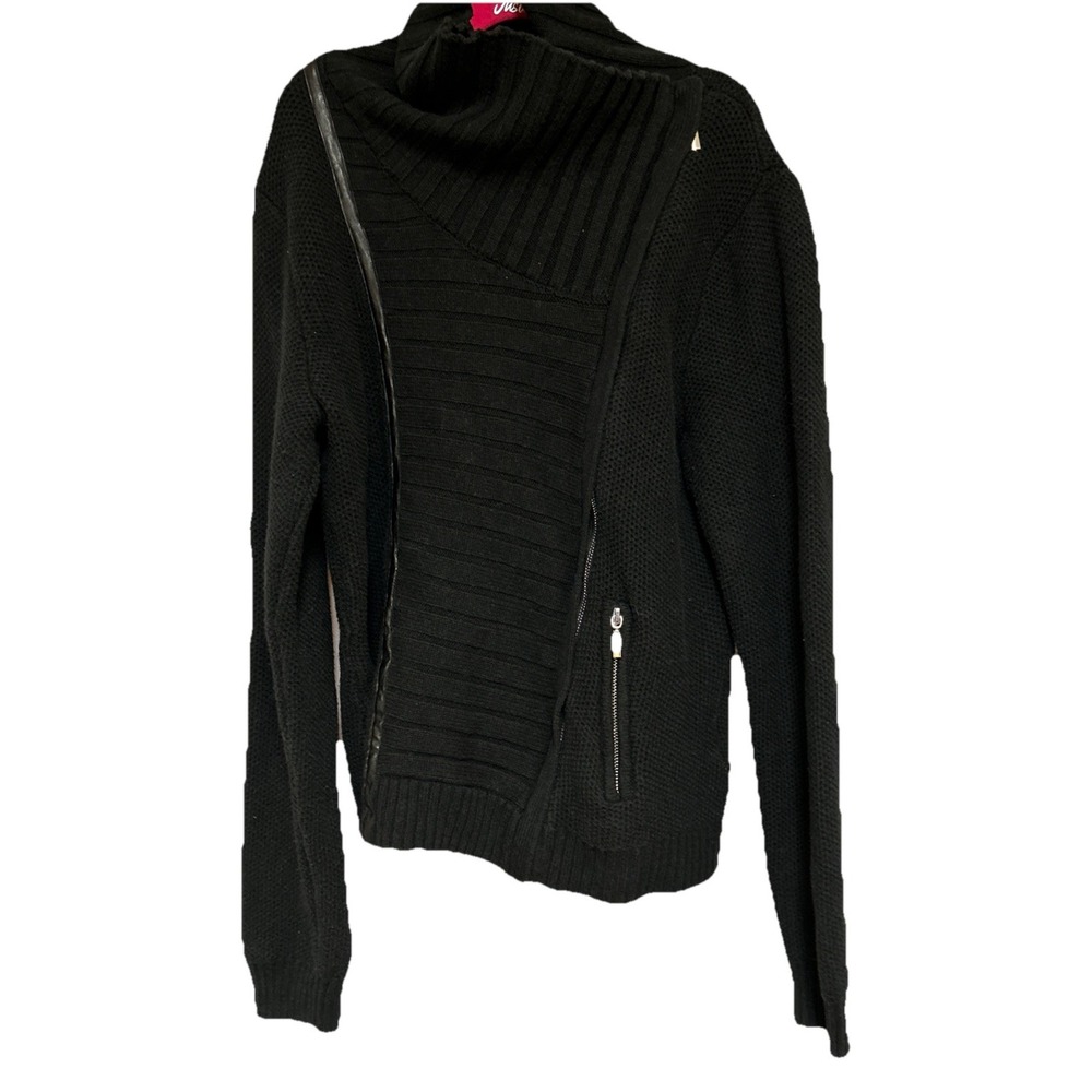 New York And Company Women's Black Diagonal Full Side Zip Sweater Cardigan Large